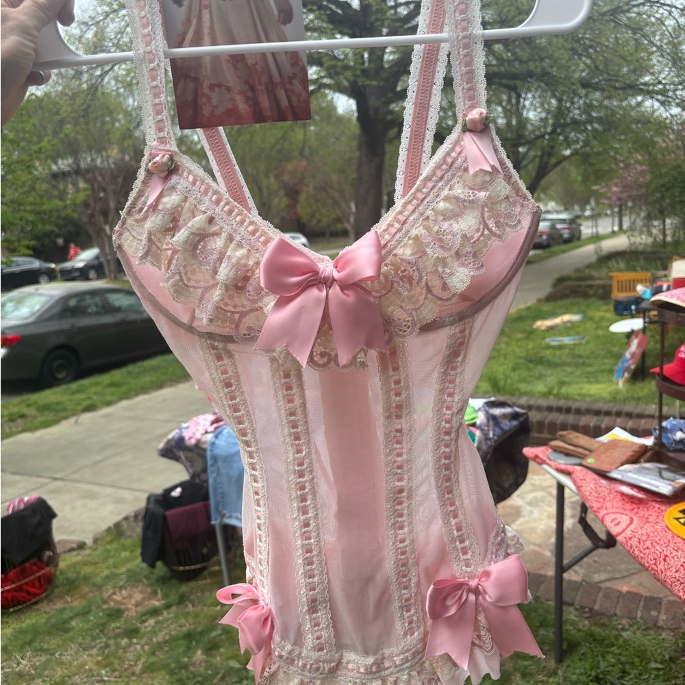Elegant Pink Lace Trimmed Corset